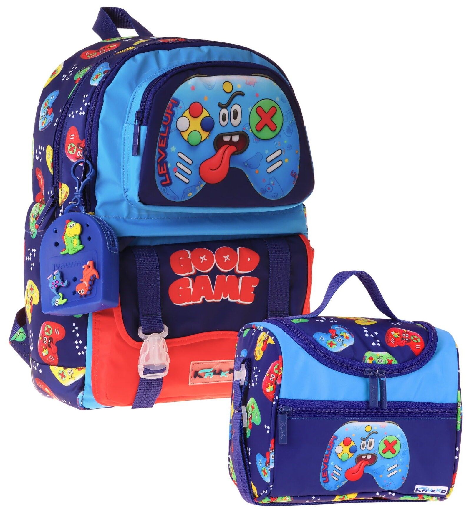 Kaukko Kids Good Game Erkek Çocuk Lacivert - Kırmızı İlkokul Sırt Çantası ve Beslenme Çanta Seti - SETKK-L5389B