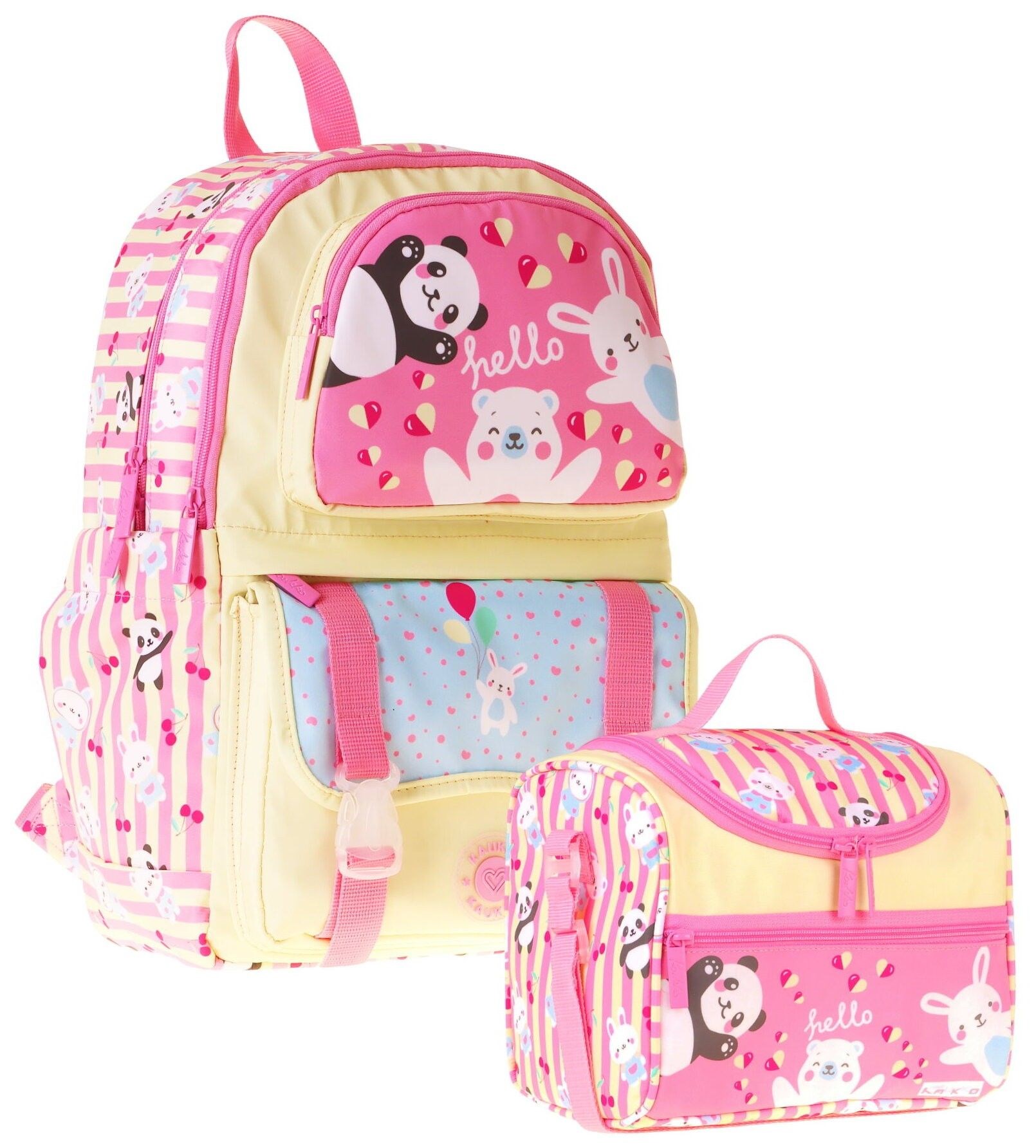 Kaukko Kids Hello Kız Çocuk Sarı - Pembe İlkokul Sırt Çantası ve Beslenme Çanta Seti - SETKK-L5308B