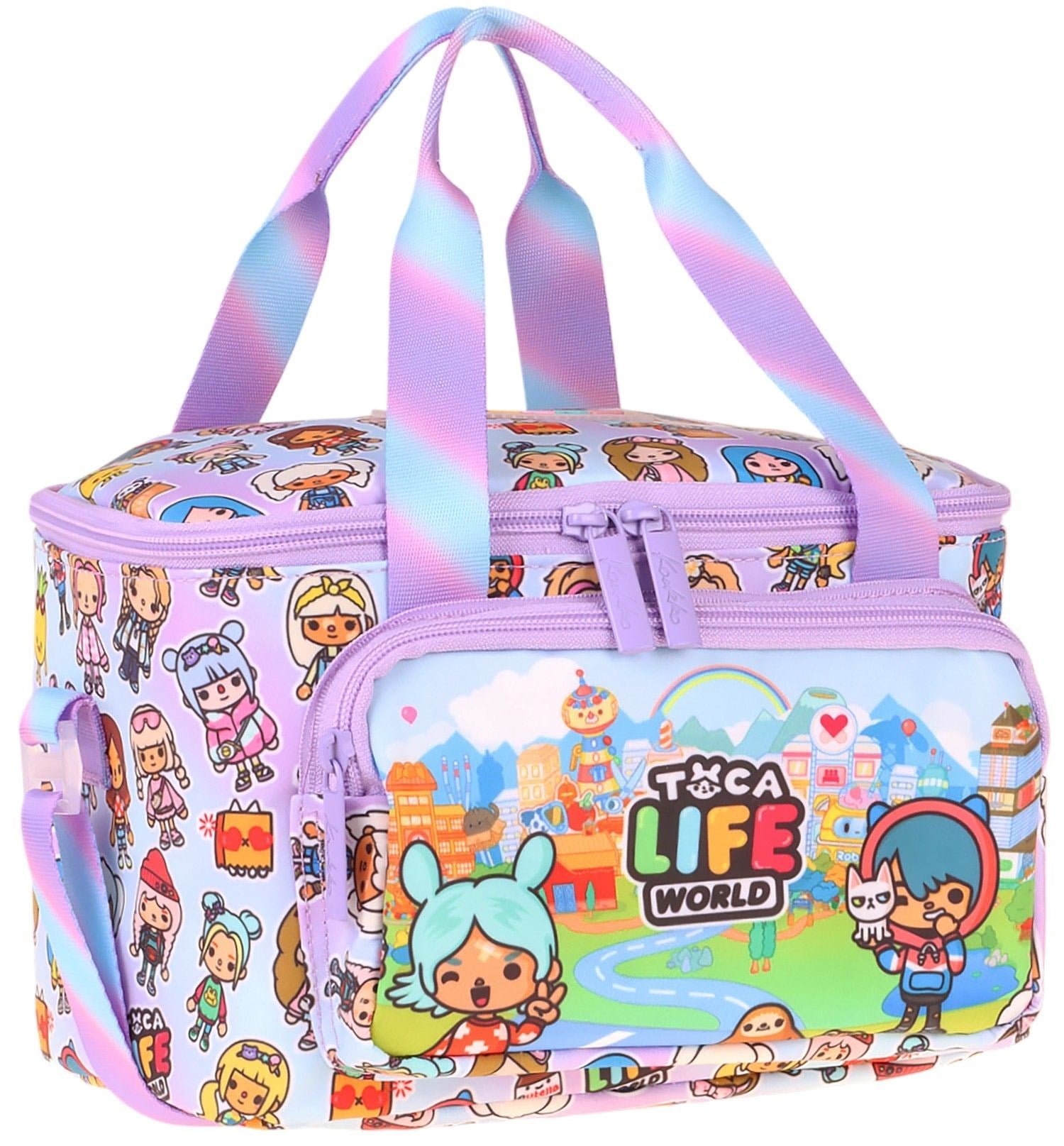Kaukko Kids İki Bölmeli Thermo Okul Beslenme Çantası - Toca Life Baskılı Lila - Turkuaz Renk (Kız Çocuk) - L5339