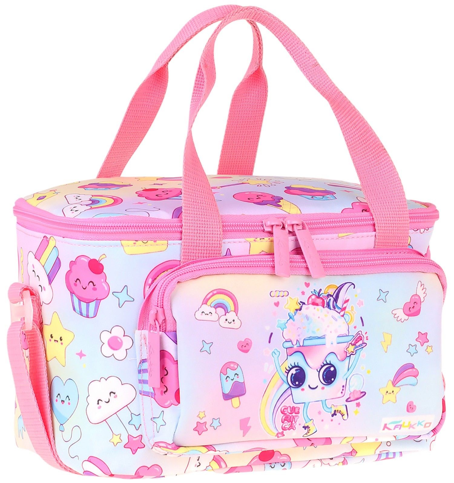 Kaukko Kids İki Bölmeli Thermo Okul Beslenme Çantası - Dondurma Desenli Pembe Renk (Kız Çocuk) - L5284
