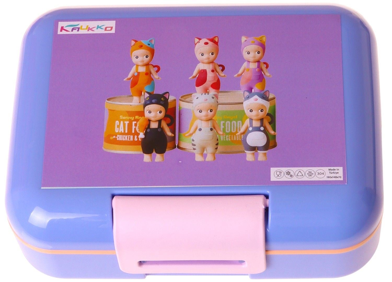 Kaukko Kids Kız Çocuk Cat Life Baskılı Mor - Krem Çift Katlı Beslenme Kabı - L5317