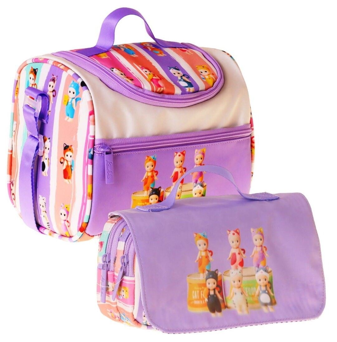Kaukko Kids Kız Çocuk Cat Life Baskılı Mor - Krem Thermo Beslenme Çantası ve Kalemlik Seti - SETKK-L5314