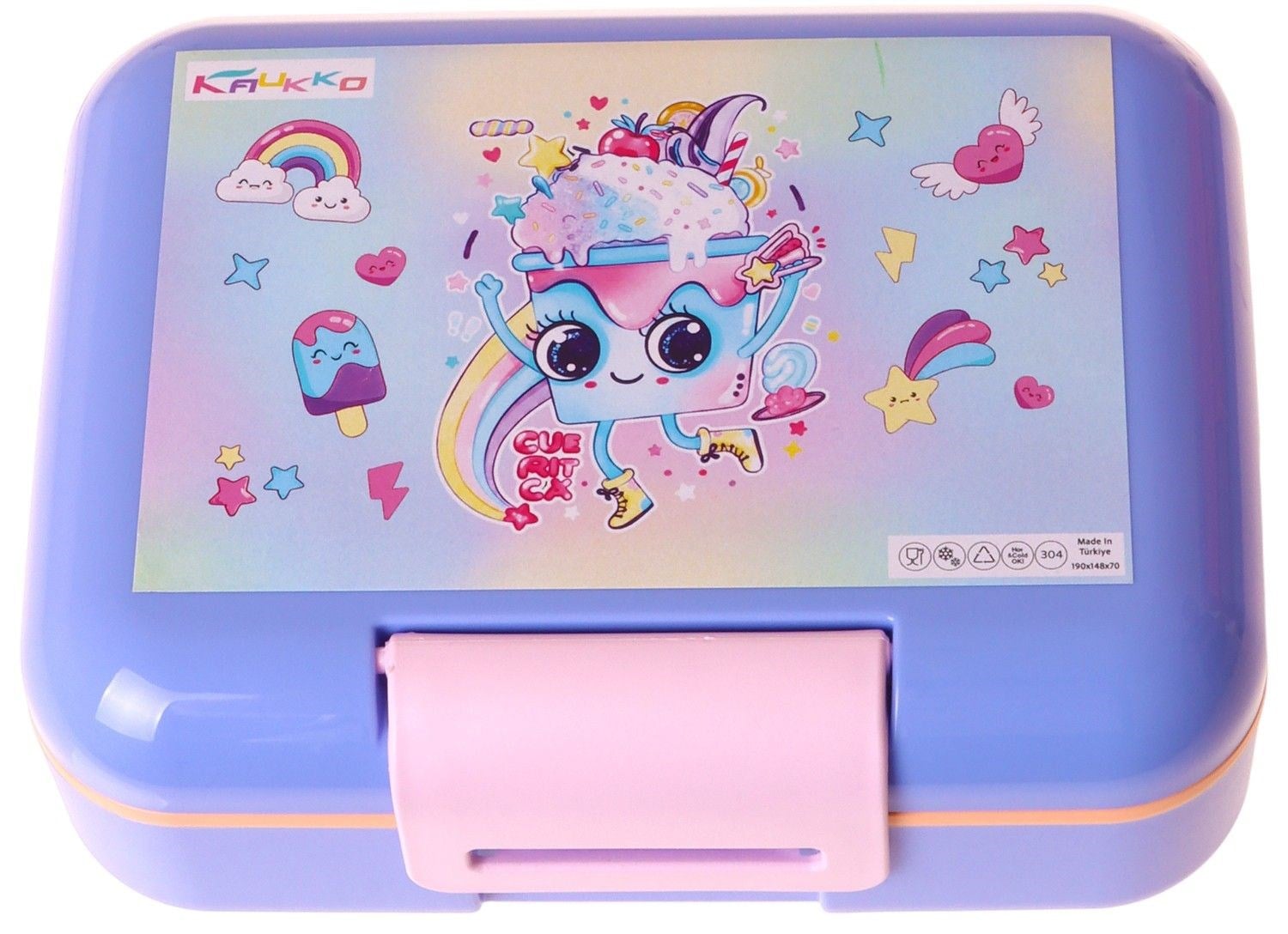 Kaukko Kids Kız Çocuk Dondurma Desenli Pembe Çift Katlı Beslenme Kabı - L5287