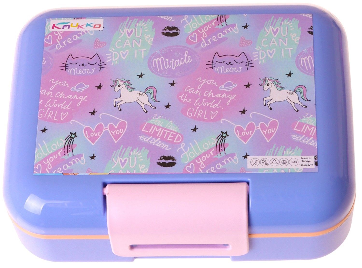 Kaukko Kids Kız Çocuk Dream Baskılı Çok Renkli Çift Katlı Beslenme Kabı - L5347