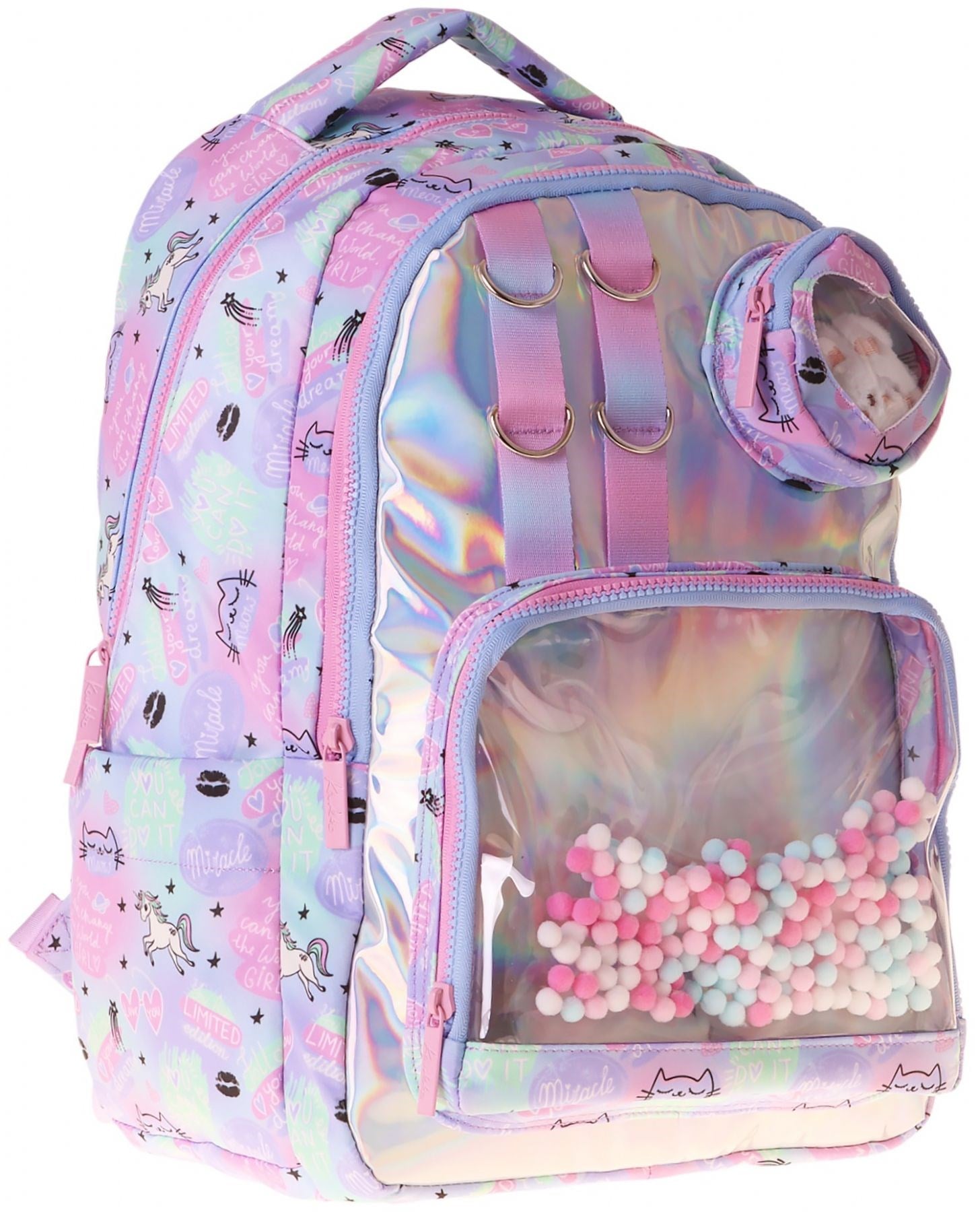 Kaukko Kids Kız Çocuk Dream Baskılı Çok Renkli Peluş Aksesuarlı İlkokul Okul Sırt Çantası - L5343