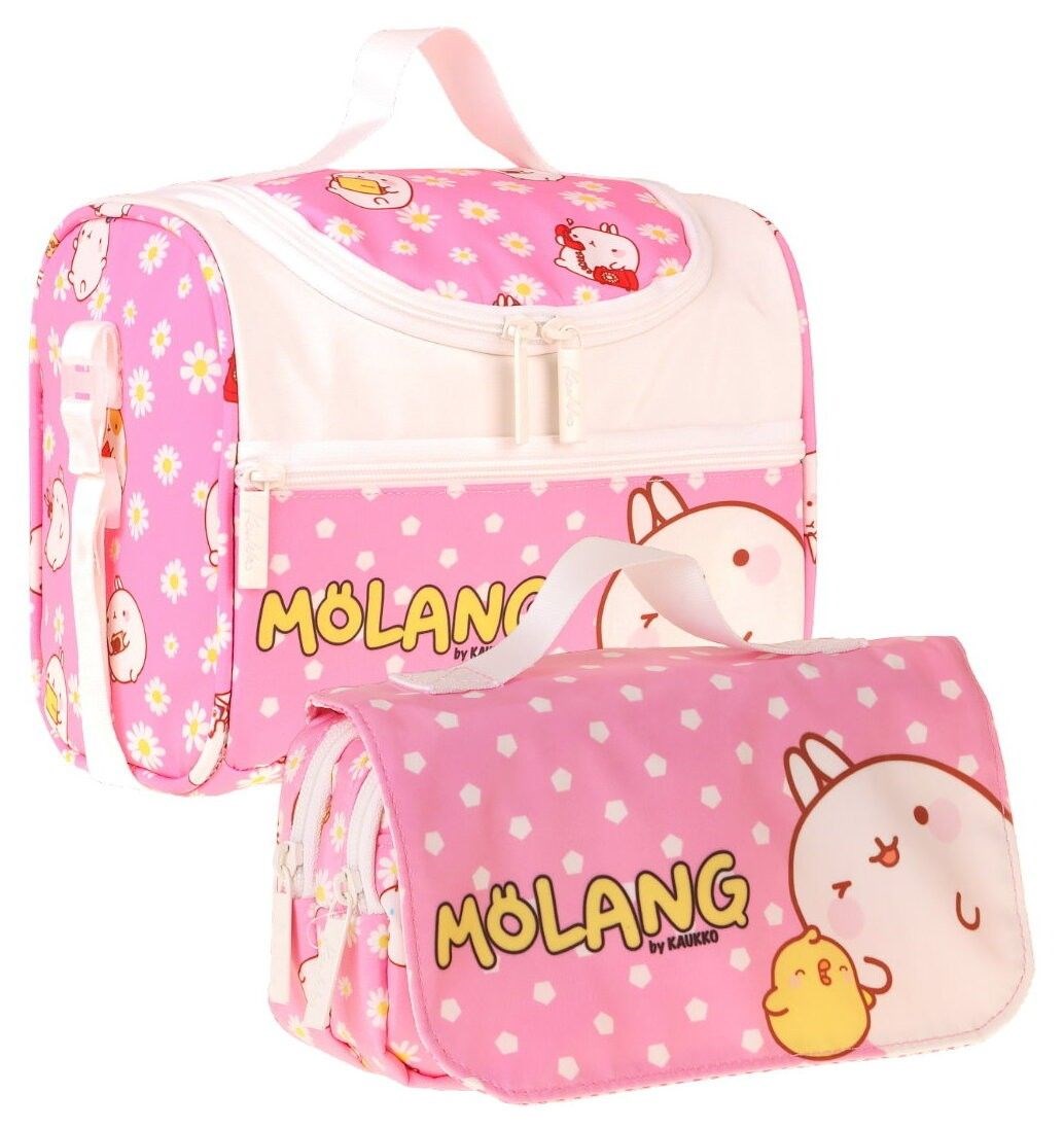 Kaukko Kids Kız Çocuk Molang Baskılı Pembe - Sarı Thermo Beslenme Çantası ve Kalemlik Seti - SETKK-L5319
