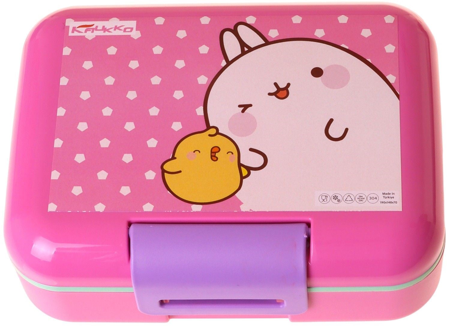 Kaukko Kids Kız Çocuk Molang Baskılı Pembe - Sarı Çift Katlı Beslenme Kabı - L5322