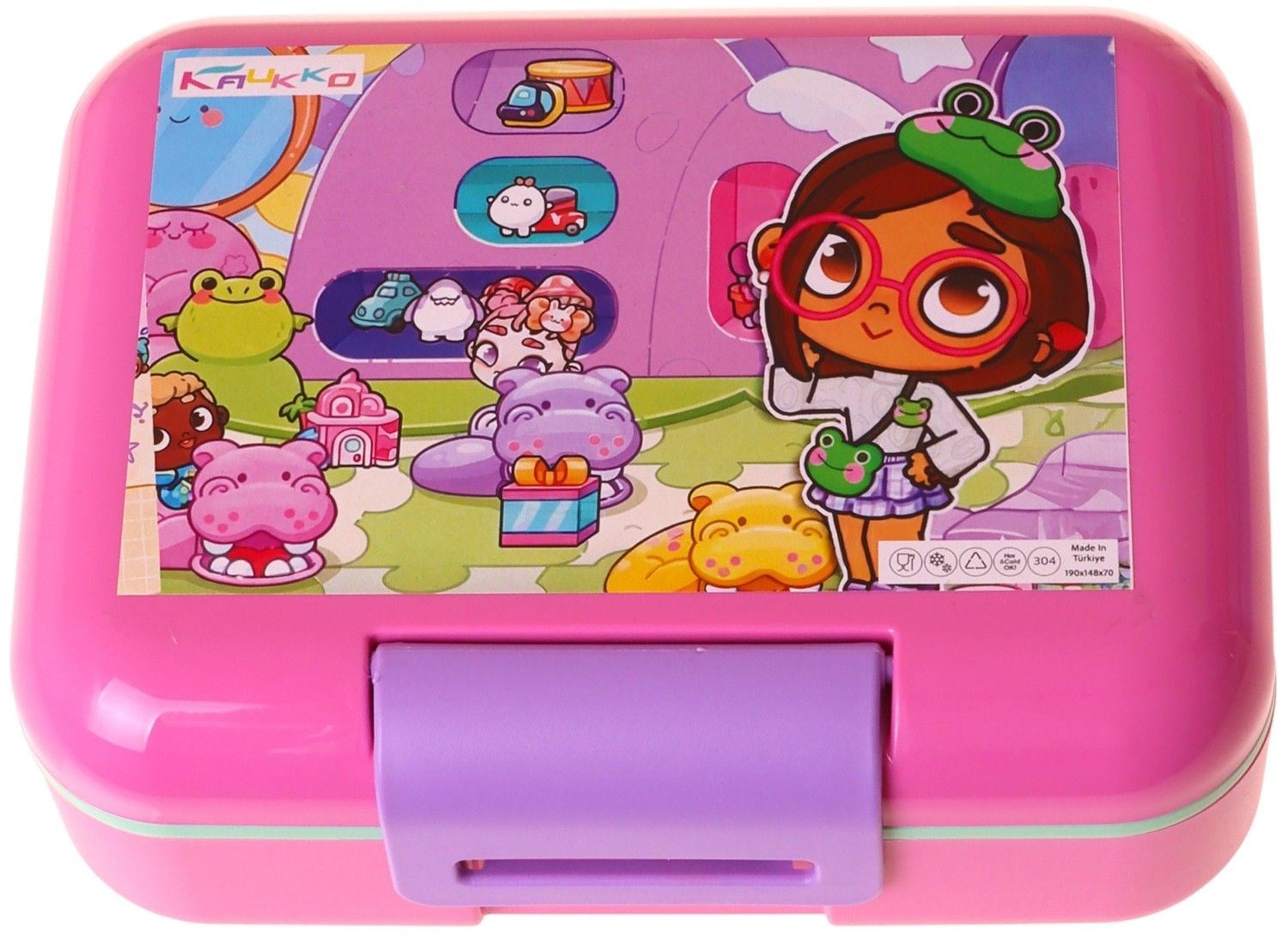 Kaukko Kids Kız Çocuk Nagy Baskılı Pembe Çift Katlı Beslenme Kabı - L5337