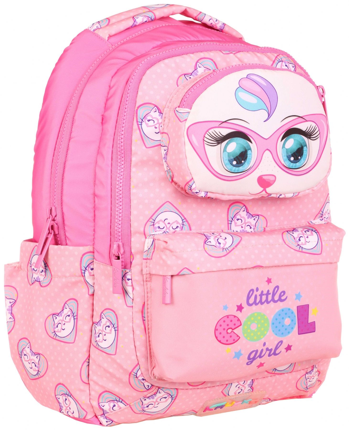 Kaukko Kids Kız Çocuk Pembe Sevimli Kedi Baskılı Dört Bölmeli İlkokul Sırt Çantası - KK-L5157