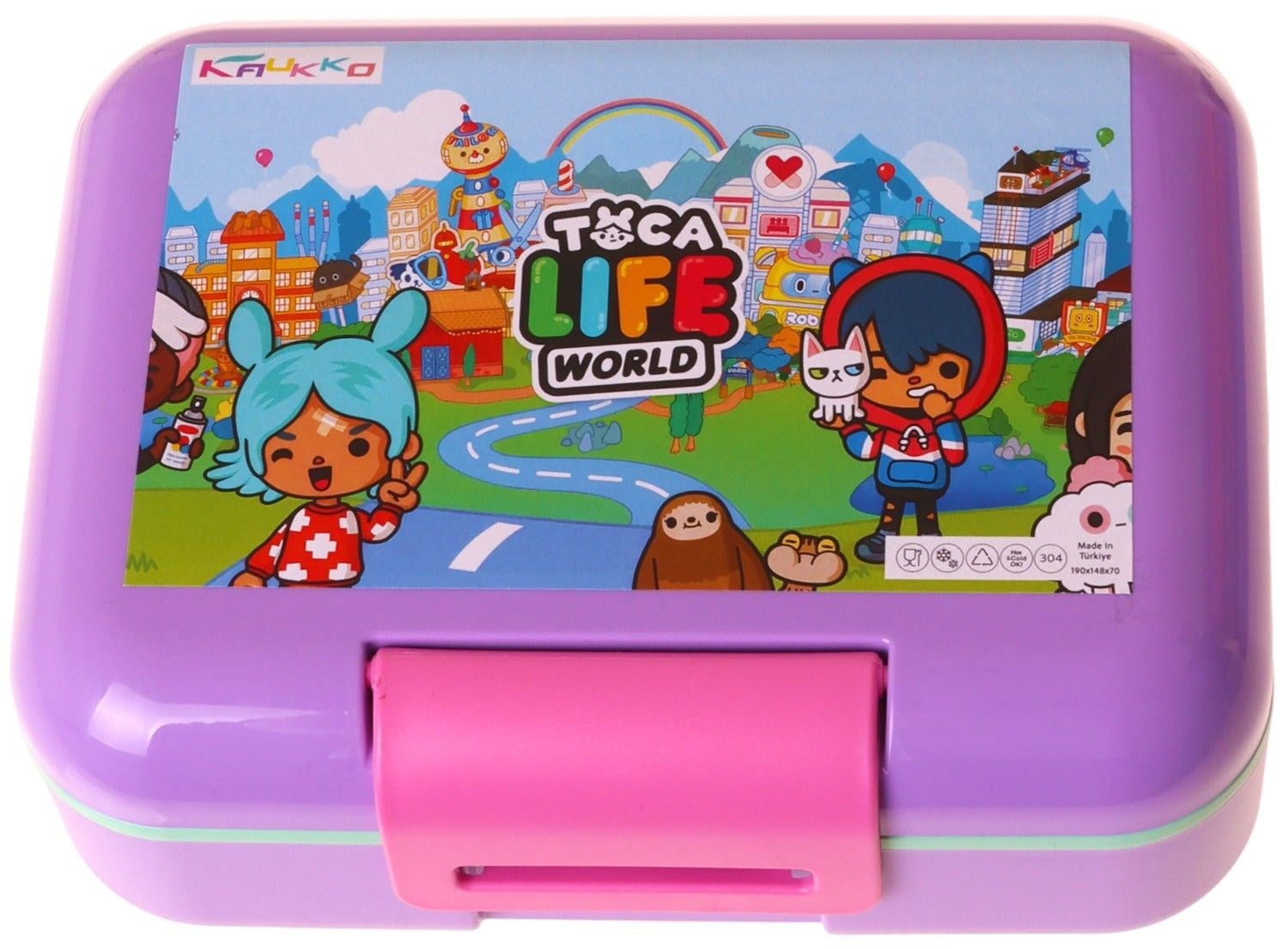 Kaukko Kids Kız Çocuk Toca Life Baskılı Lila - Turkuaz Çift Katlı Beslenme Kabı - L5342