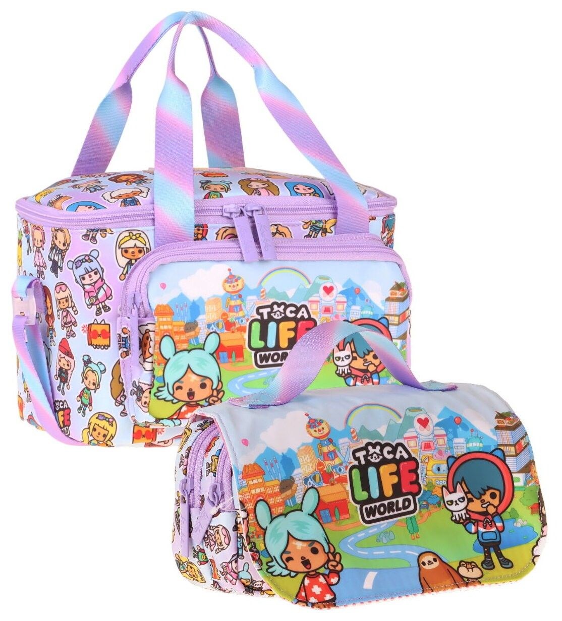 Kaukko Kids Kız Çocuk Toca Life Baskılı Lila - Turkuaz Thermo Beslenme Çantası ve Kalemlik Seti - SETKK-L5339