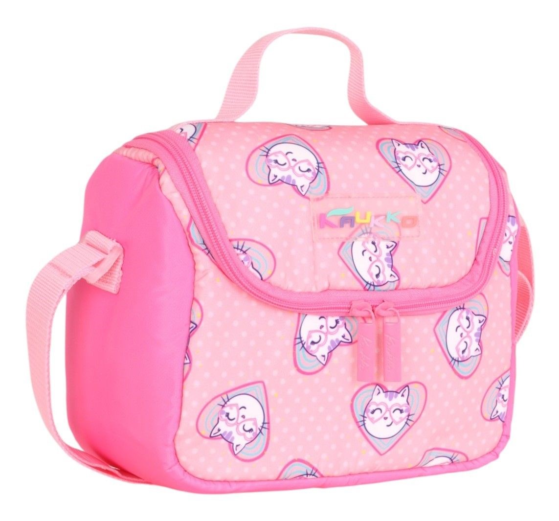 Kaukko Kids Pembe Kedi Baskılı Beslenme Çantası - L7157-1