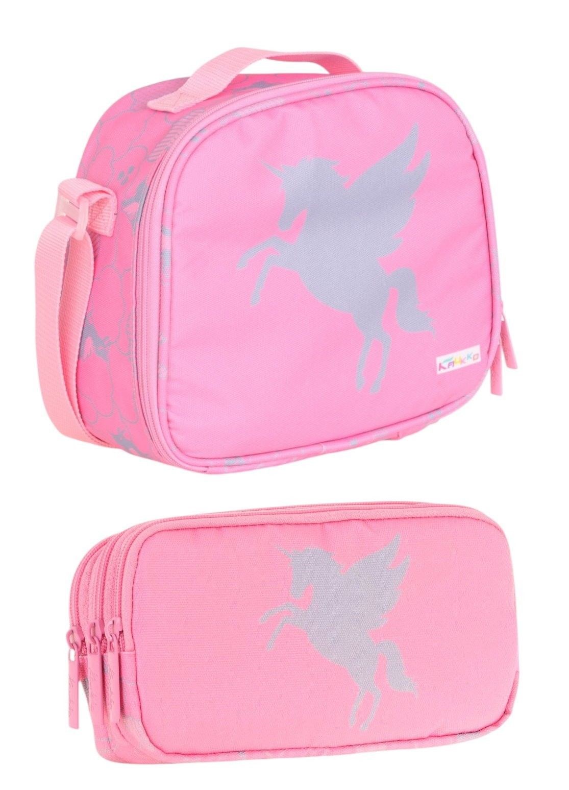 Kaukko Kids Pembe Pegasu Baskılı Kız Çocuk Okul Beslenme Çantası ve Kalemlik Seti - STKK-L7218-1
