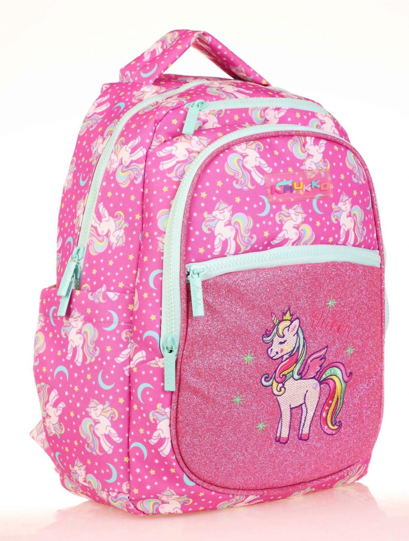 Kaukko Kids Simli Nakışlı Unicorn Pembe Kız Çocuk Okul Sırt Çantası