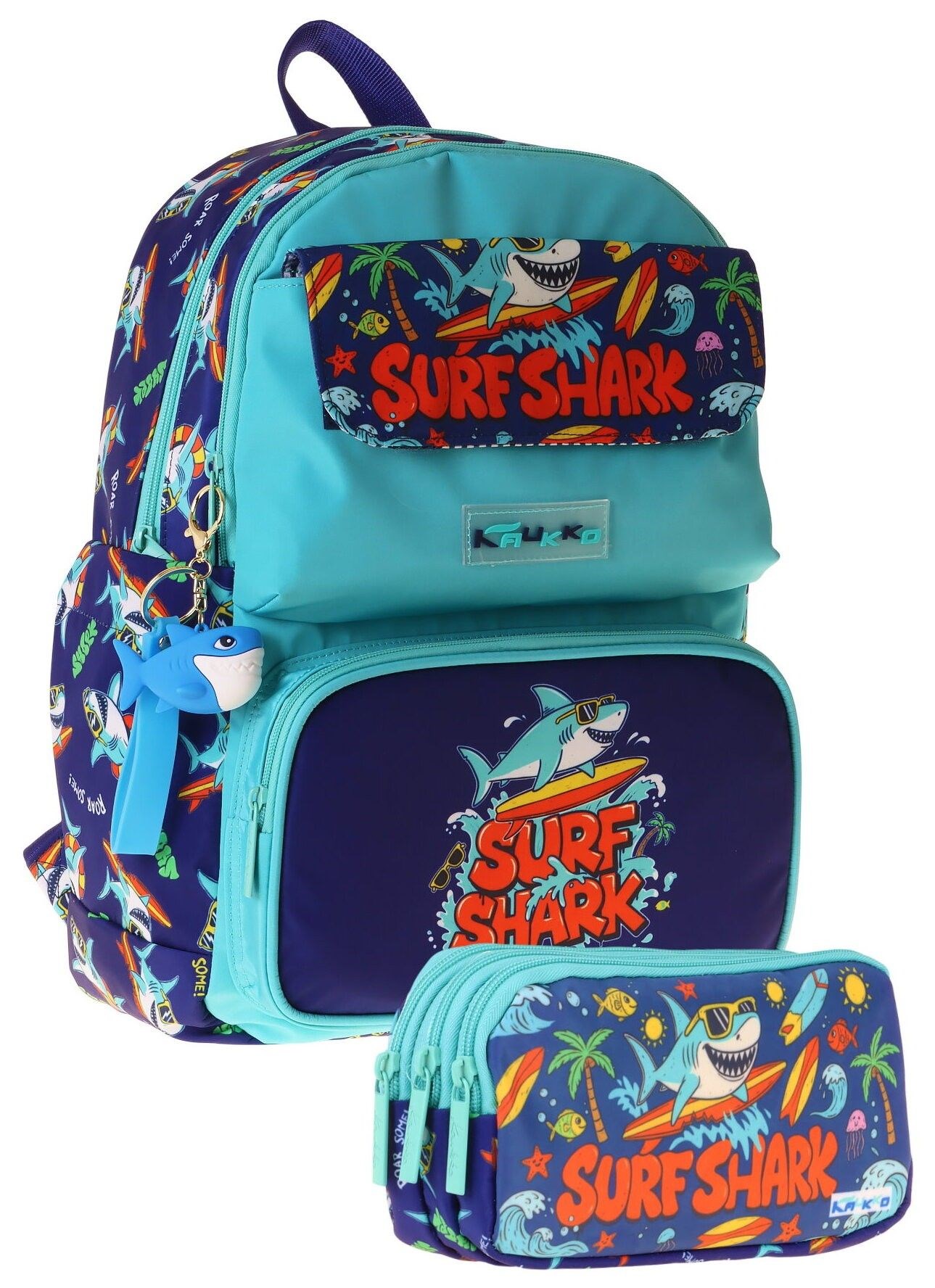 Kaukko Kids Surf Yeşil - Lacivert Erkek Çocuk İlkokul Sırt Çantası ve Kalem Çantası Seti - SETKK-L5354C