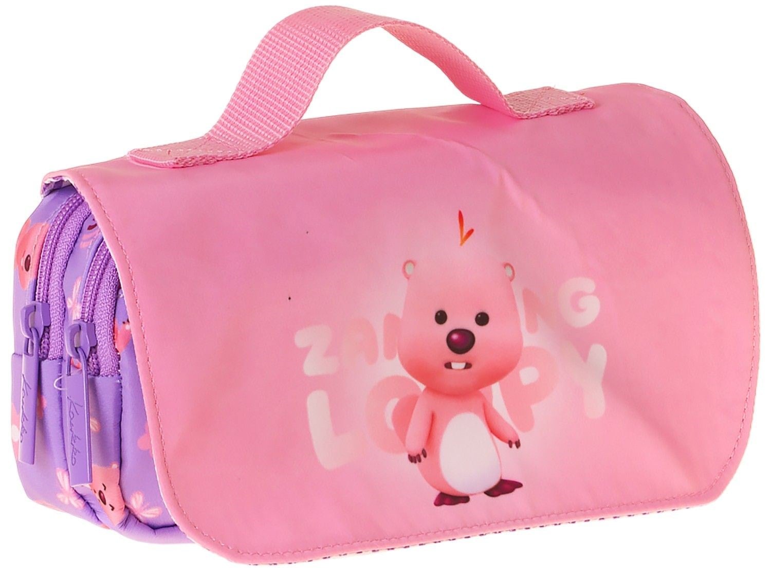 Kaukko Kids Taşıma Askılı Kız Çocuk Loopy Baskılı Şık Kalem Çantası (Lila - Pembe) - L5305