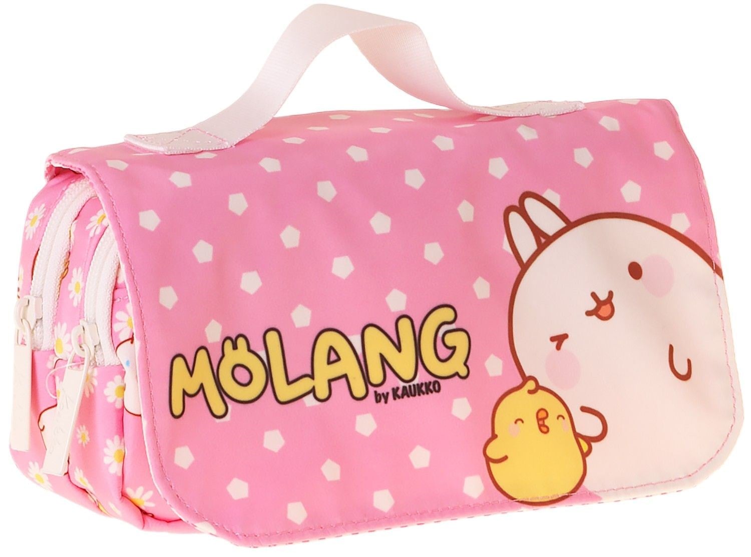 Kaukko Kids Taşıma Askılı Kız Çocuk Molang Baskılı Şık Kalem Çantası (Pembe - Sarı) - L5320