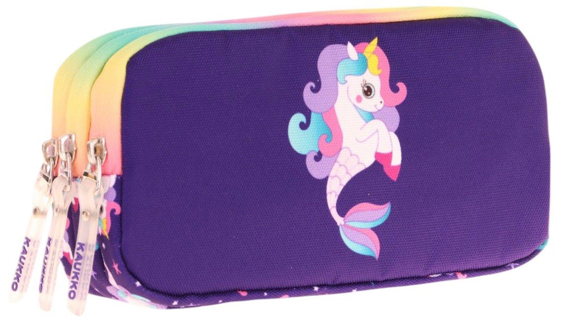 Kaukko Kids Üç Bölmeli Mor Çok Renkli, Denizkızı ve Unicorn, Kız Çocuk Okul Kalemliği - L8228