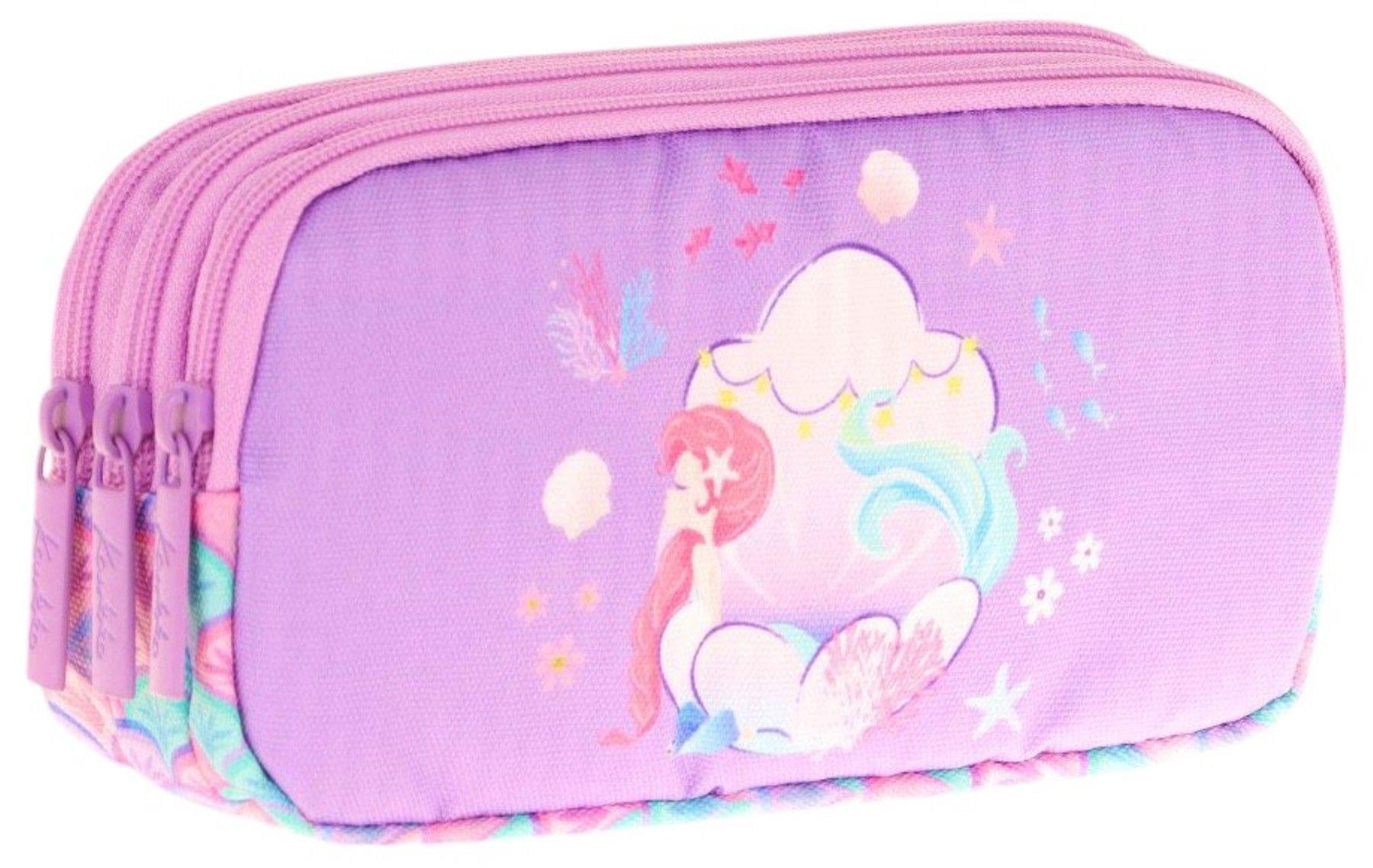 Kaukko Kids Üç Bölmeli Pembe Lila, Denizkızı, Kız Çocuk Okul Kalemliği - L8225