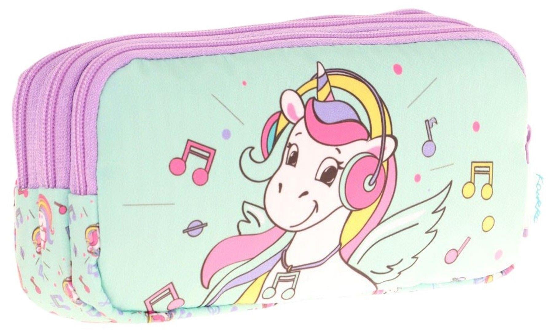 Kaukko Kids Üç Bölmeli Su Yeşili, Unicorn Temalı, Kız Çocuk Okul Kalemliği - L8234
