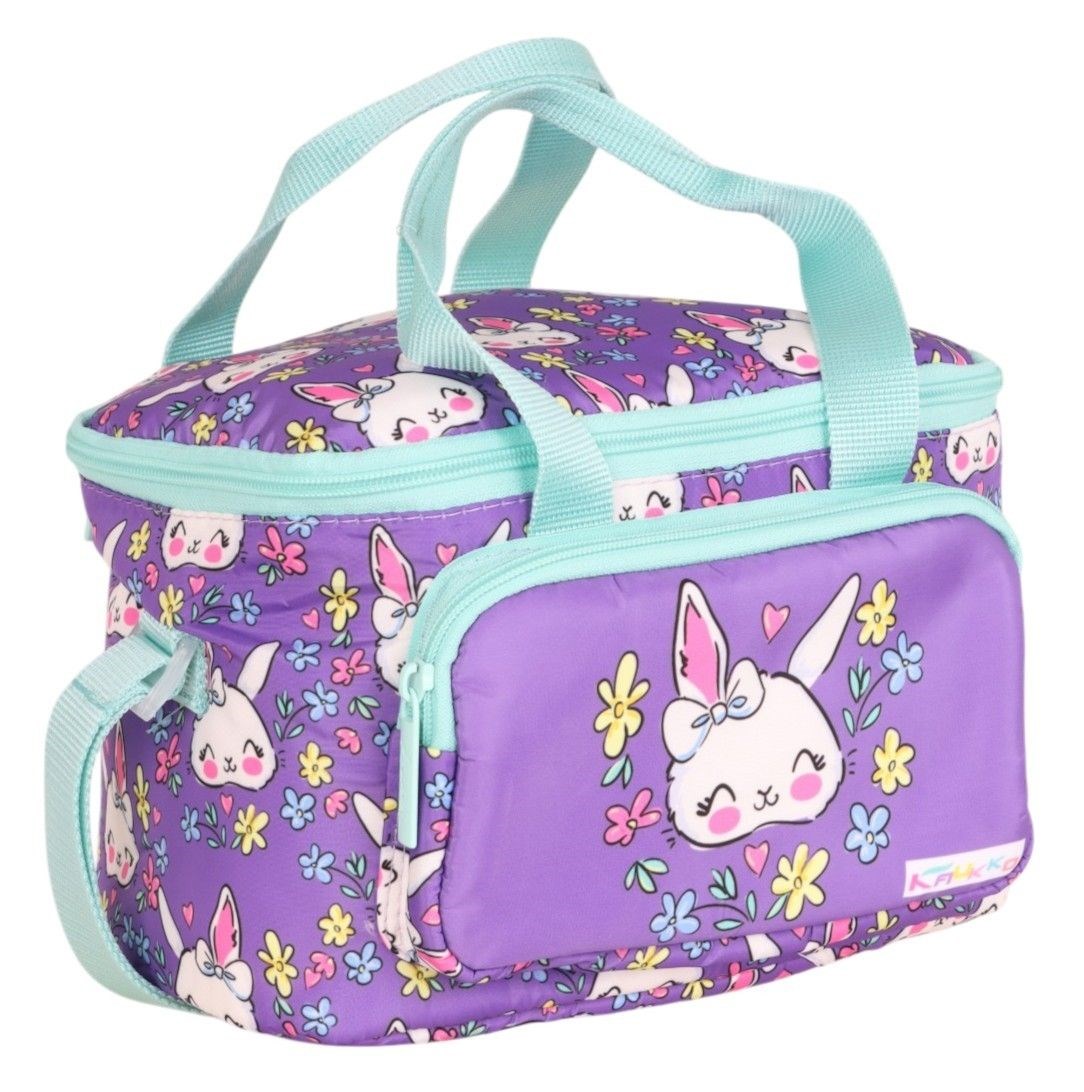 Kaukko Kids Yeşil Mor Sevimli Tavşan Baskılı Kız Çocuk İki Bölmeli Okul Beslenme Çantası - L7242-1