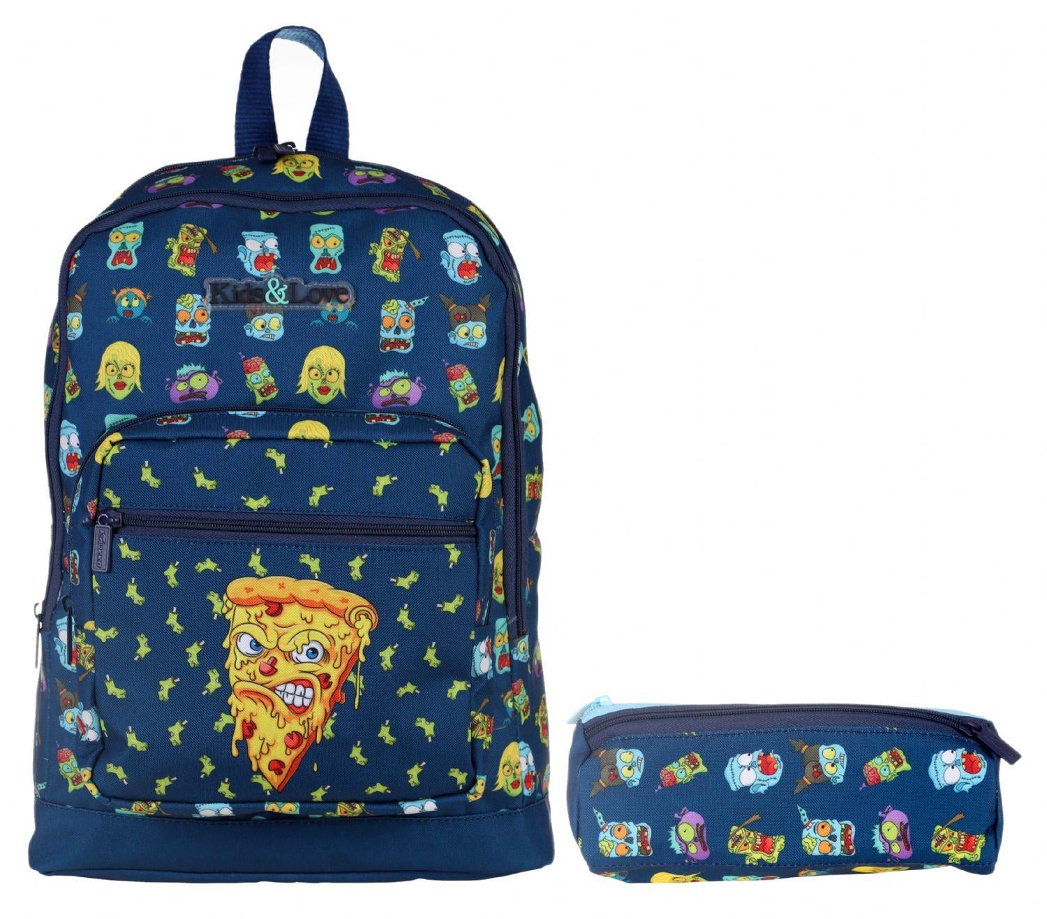 Kaukko Kids&Love Lacivert Zombie Pizza İlkokul Çanta ve Kalemlik Seti - Erkek