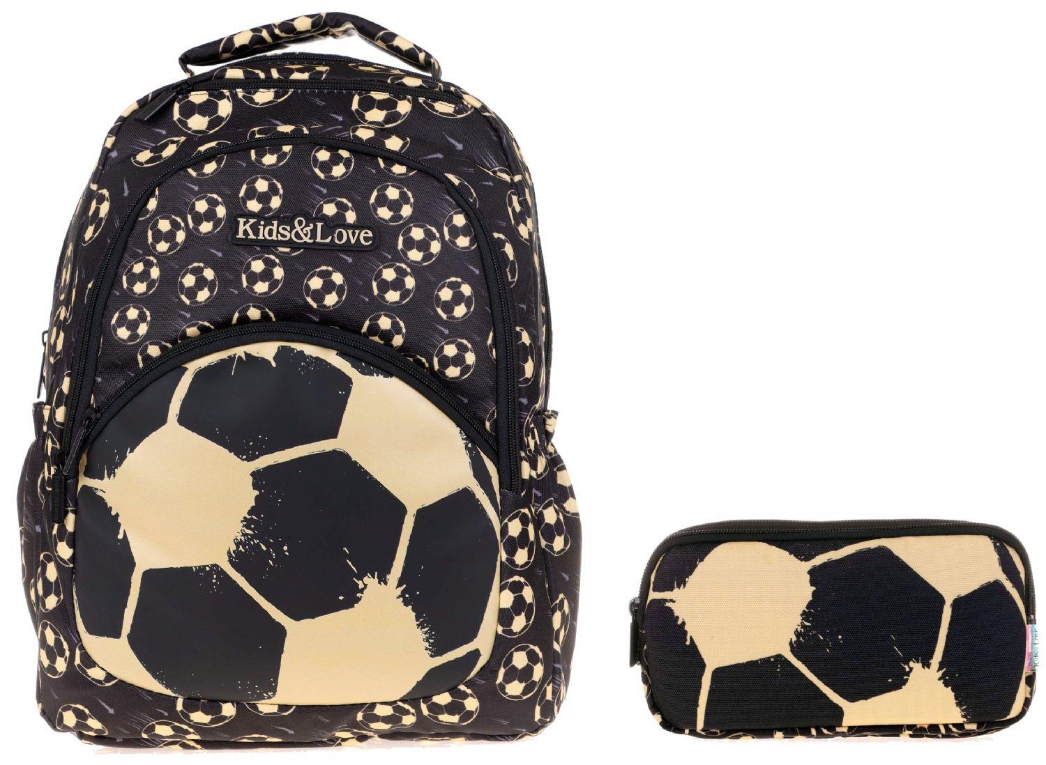 Kaukko Kids&Love Siyah Futbol Okul Çantası ve Kalemlik Seti - Erkek Çocuk
