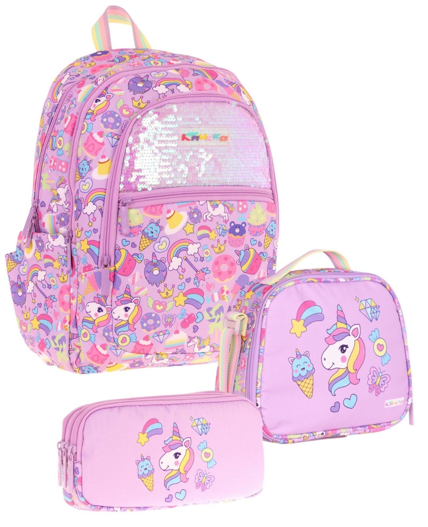 Kaukko Pullu Sweet Desenli Kız Çocuk Pembe Üçlü İlkokul Çanta Seti - STKK-L8215A