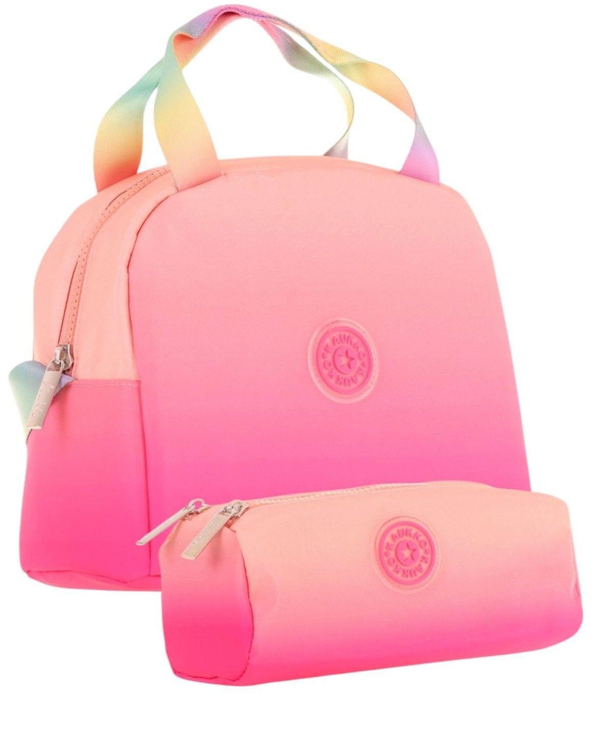 Kaukko Rainbow Beslenme Çantası + Kalemlik Seti Somon Pembe, Renk Geçişli, Kız Çocuk