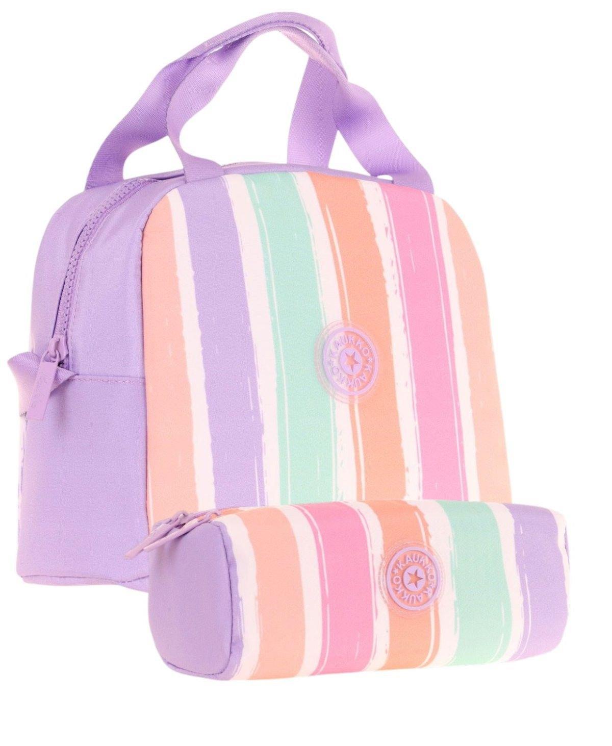Kaukko Rainbow Beslenme Çantası + Kalemlik Seti Mor Çok Renkli, Çizgili, Kız Çocuk