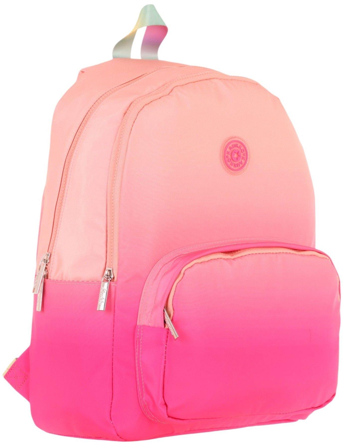 Kaukko Rainbow Kız Çocuk Üç Bölmeli İlkokul ve Ortaokul Çantası - Somon Pembe Renk Geçişli - K1800