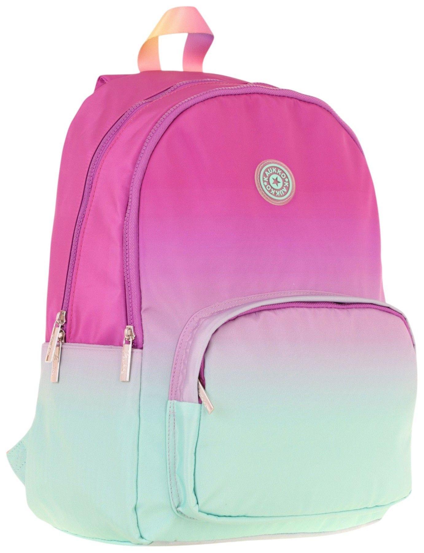 Kaukko Rainbow Kız Çocuk Üç Bölmeli İlkokul ve Ortaokul Çantası - Pembe Yeşil Renk Geçişli - K1798
