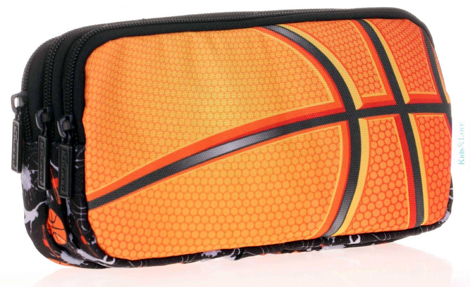 Kids&Love Üç Bölmeli Erkek Çocuk Kalem Çantası - Siyah Turuncu Basketbol Kalemlik