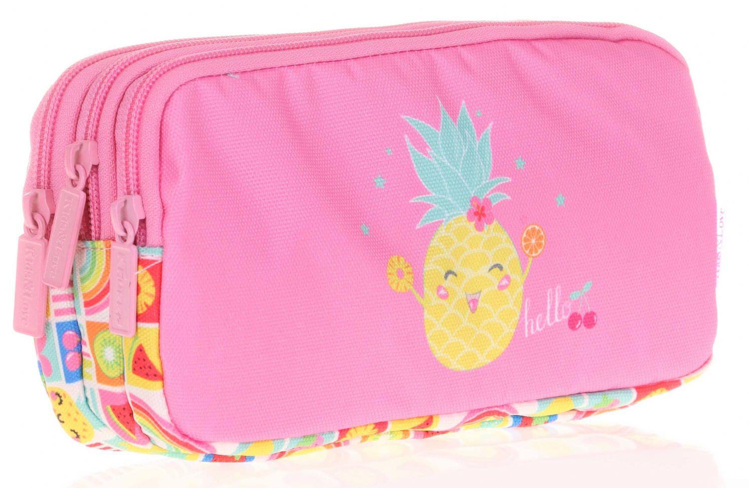 Kids&Love Üç Bölmeli Kız Çocuk Kalem Çantası - Pembe Ananas