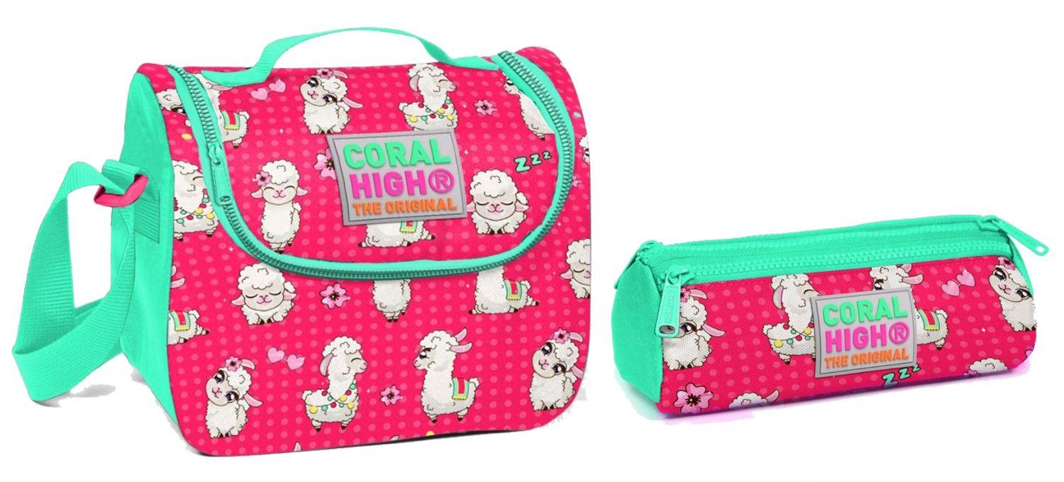 Kırmızı Lama Kız Çocuk Beslenme ve Kalemlik Seti