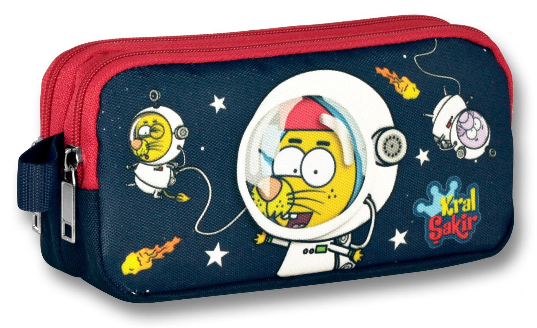 Kral Şakir İki Bölmeli Kırmızı-Lacivert Astronot Kalem Çantası - Erkek
