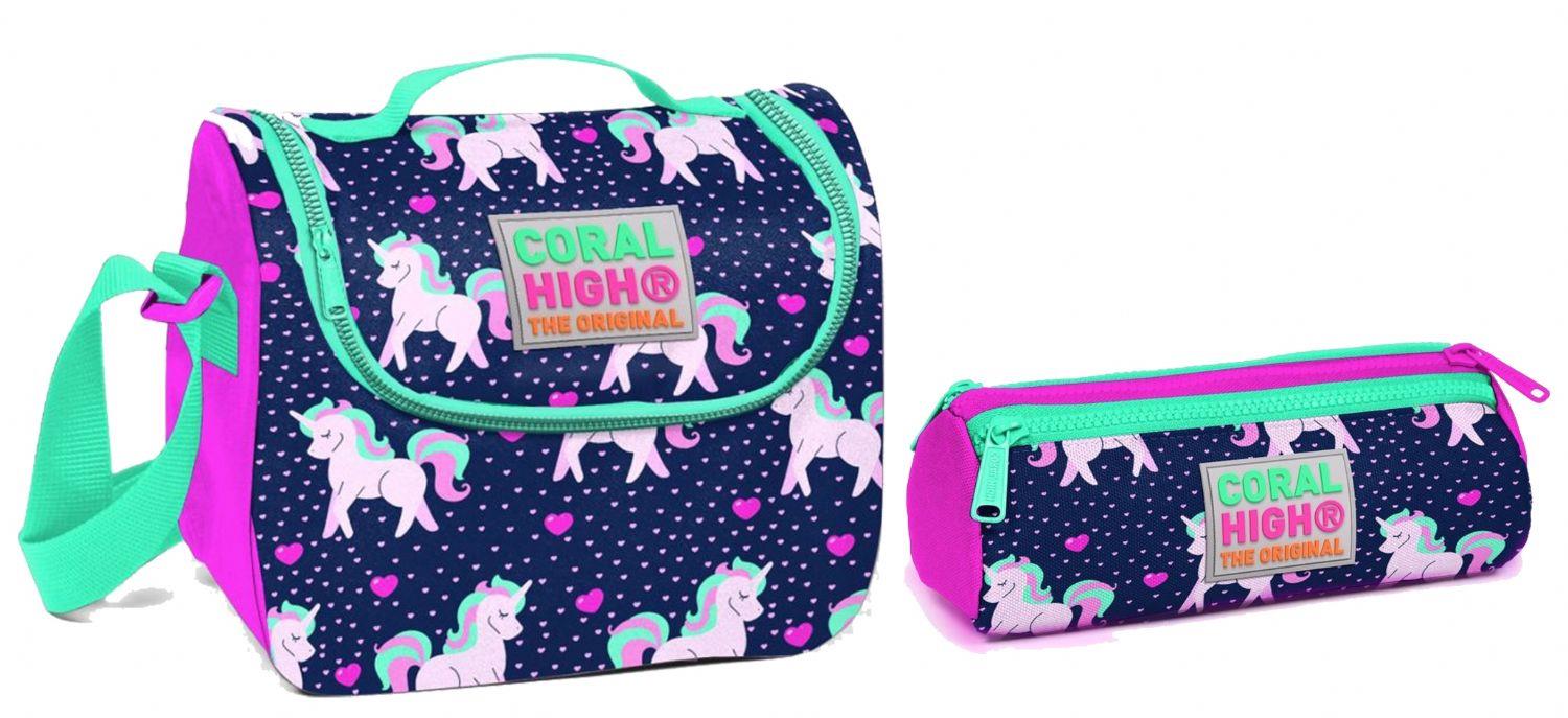 Lacivert Unicorn Kız Çocuk Beslenme ve Kalemlik Seti