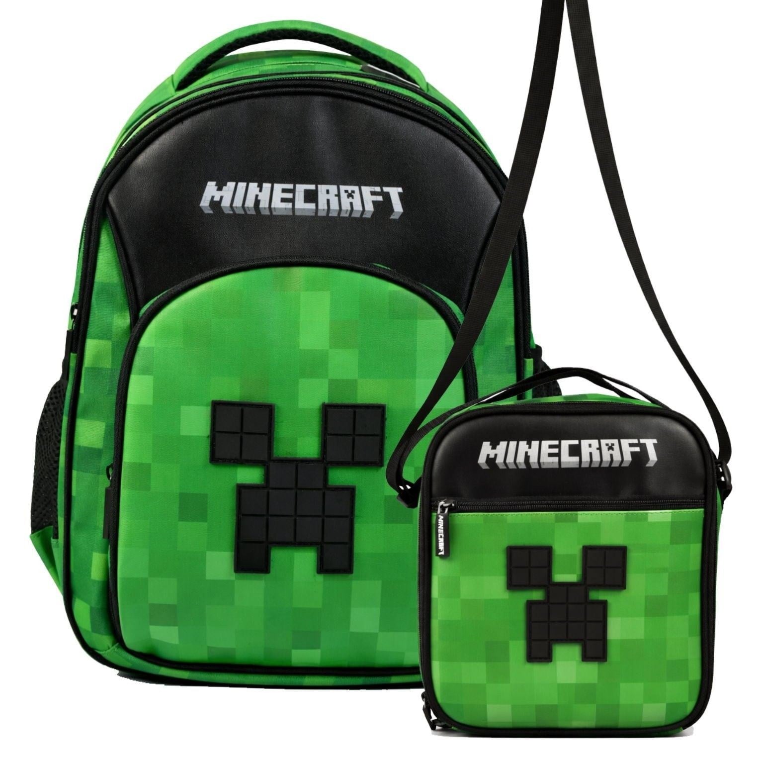 Minecraft Erkek Çocuk İlkokul Çantası ve Beslenme Çantası Seti (Minecraft Kabartmalı) Siyah - Yeşil - SETMC26609B