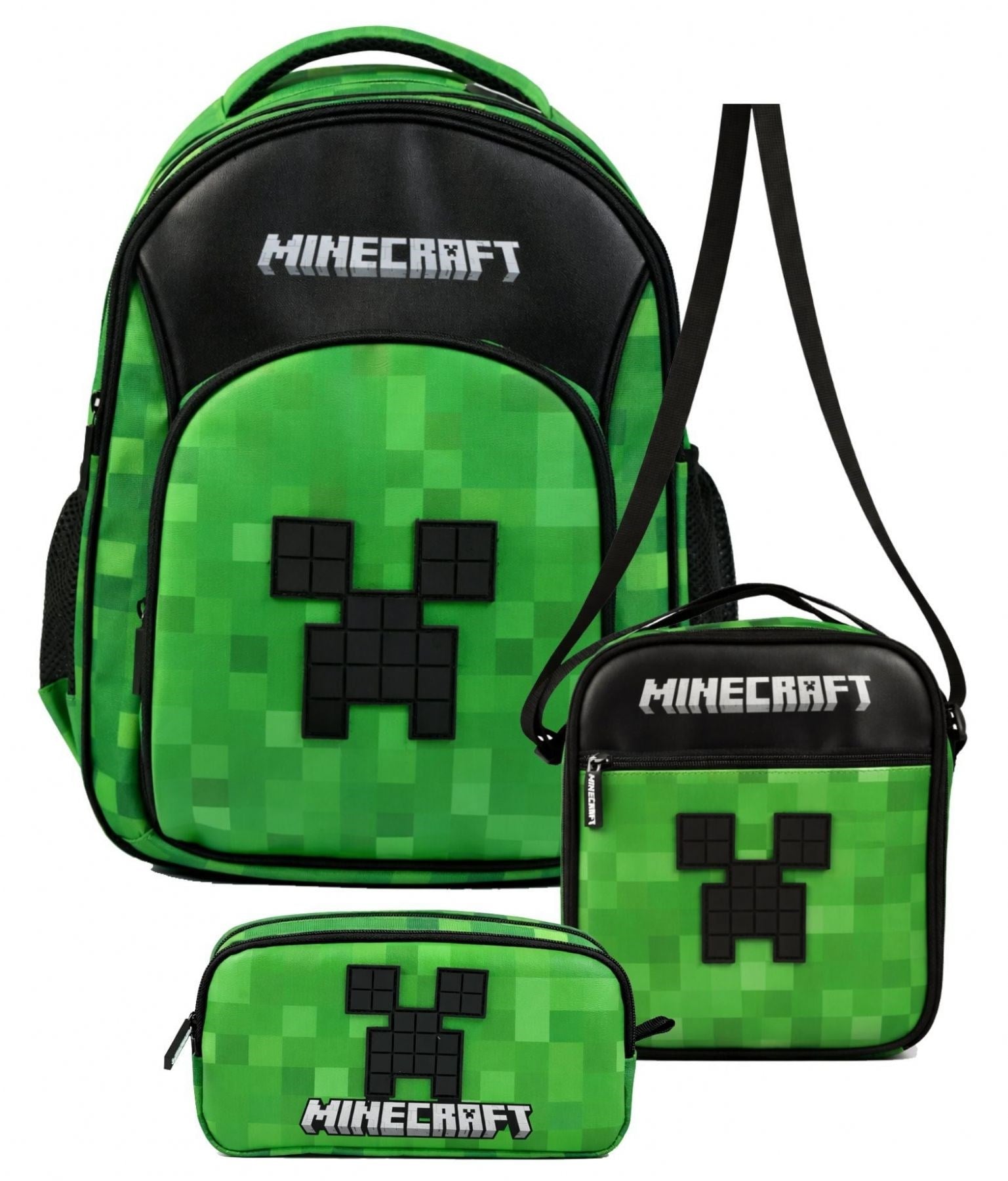 Minecraft Erkek Çocuk Üçlü İlkokul Okul Çanta Seti - Minecraft Kabartmalı (Siyah - Yeşil) - SETMC26609A