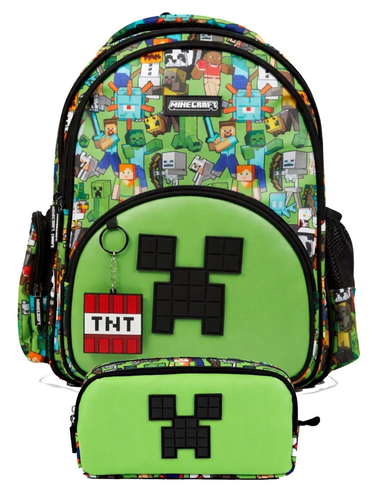 Minecraft İkili Okul Çantası ve Kalemlik Seti Yeşil - Siyah (Minecraft Yazılı) Erkek Çocuk - SETMC26600C