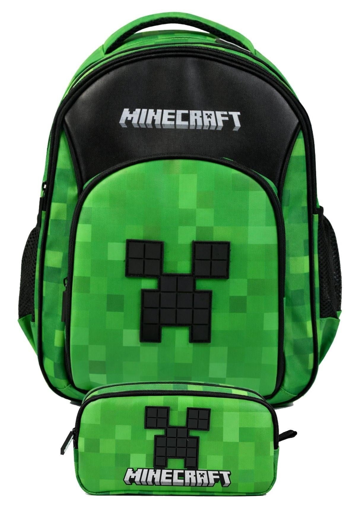 Minecraft İkili Okul Çantası ve Kalemlik Seti Siyah - Yeşil (Minecraft Kabartmalı) Erkek Çocuk - SETMC26609C