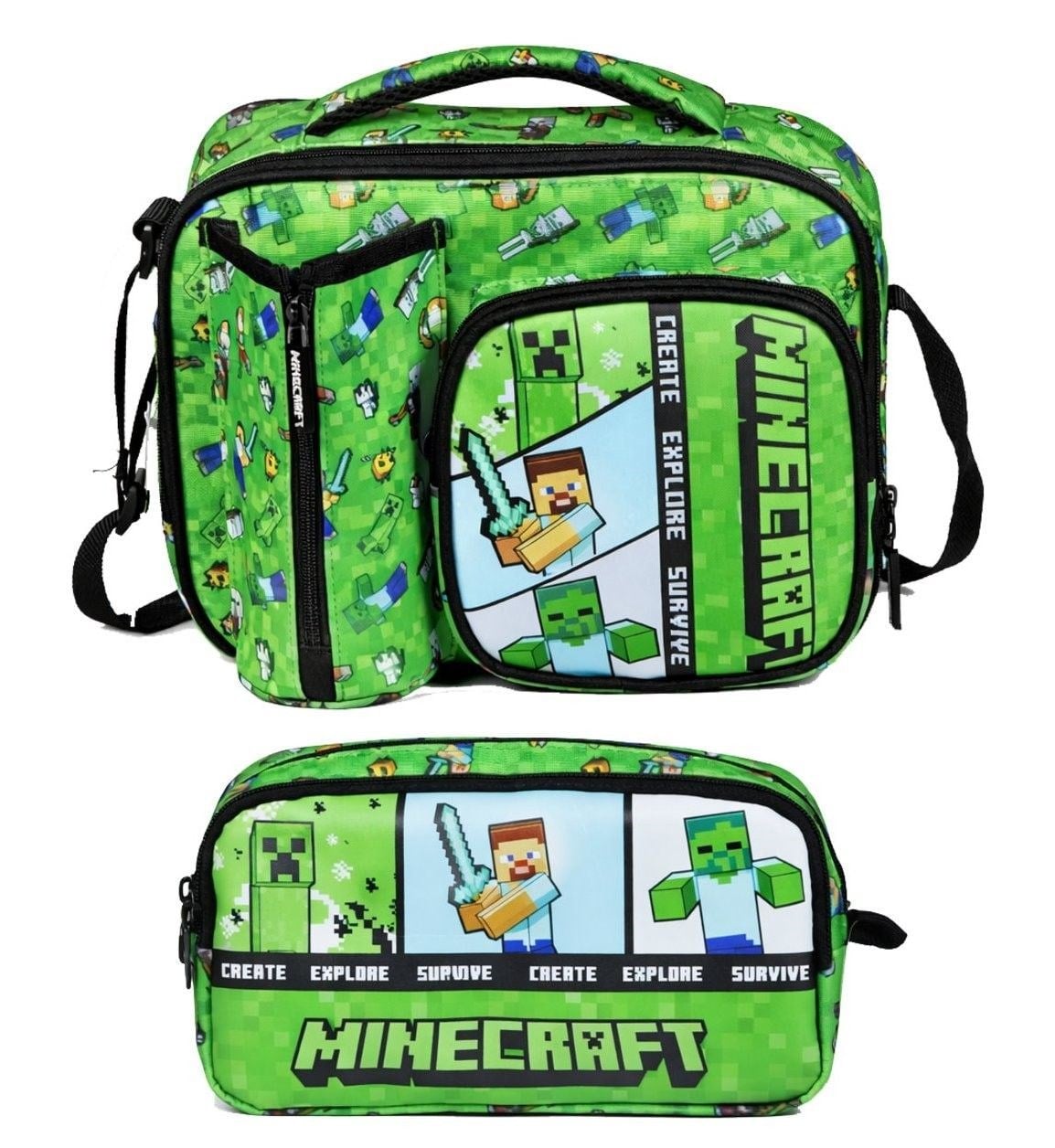 Minecraft Minecraft Baskılı Yeşil Erkek Çocuk Okul Beslenme Çantası ve Kalemlik Seti - SETMC26615