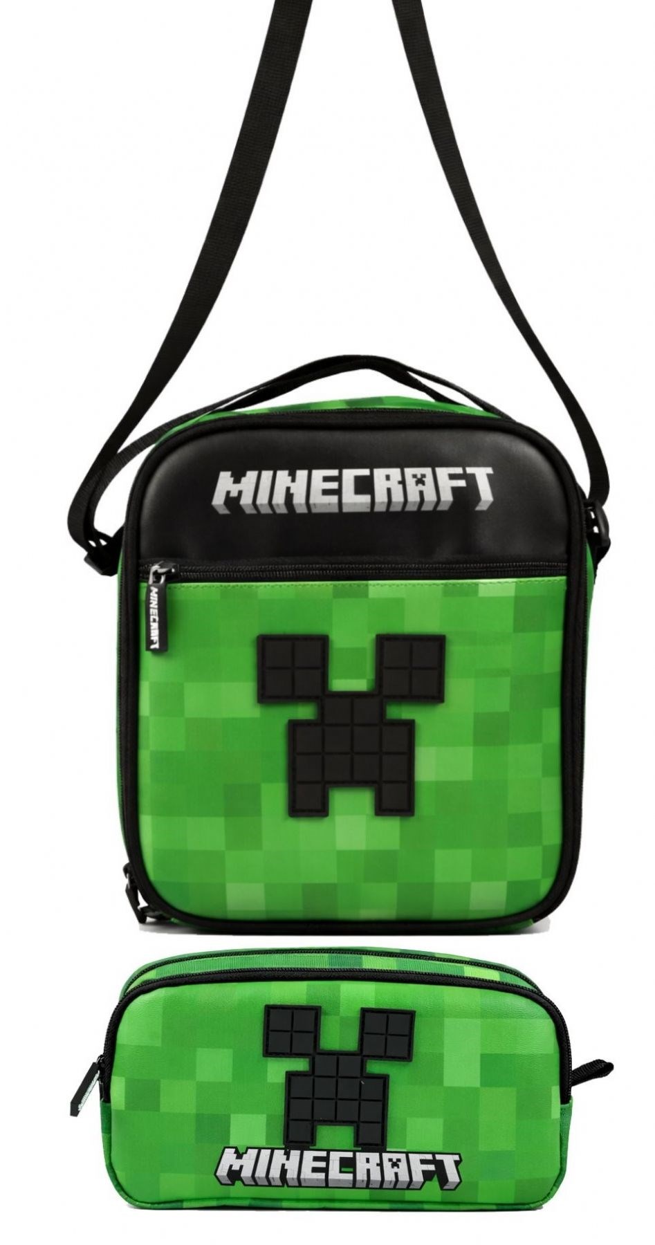 Minecraft Minecraft Kabartmalı Siyah - Yeşil Erkek Çocuk Okul Beslenme Çantası ve Kalemlik Seti - SETMC26611