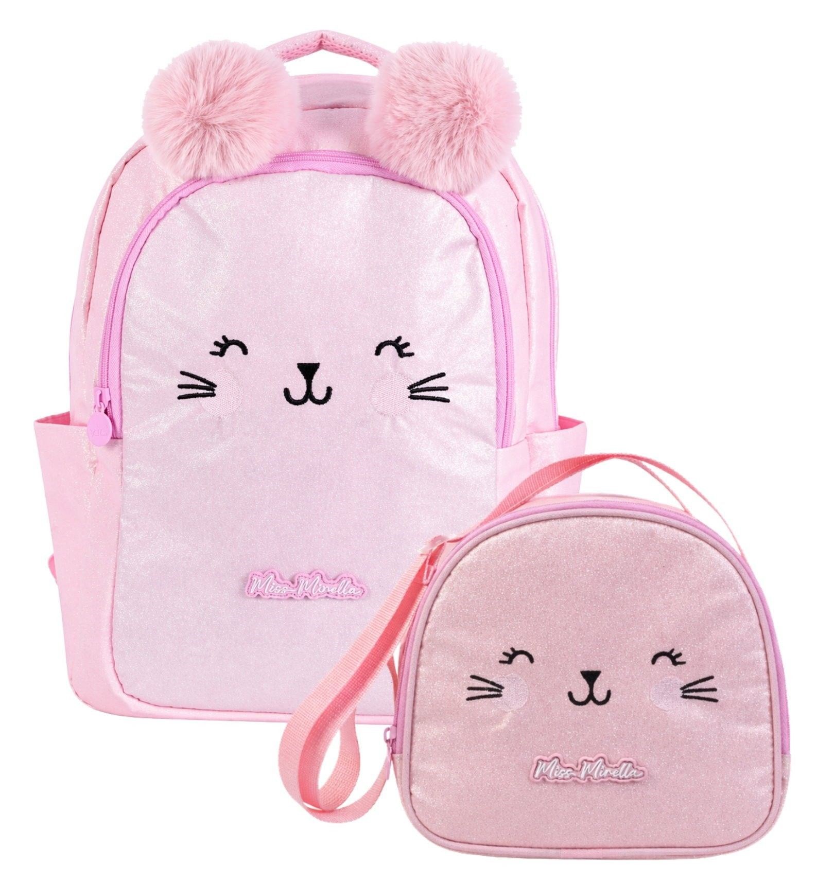 Miss Mirella Kız Çocuk İlkokul Çantası ve Beslenme Çantası Seti (Kedi Baskılı) Pembe - SETMM26056B