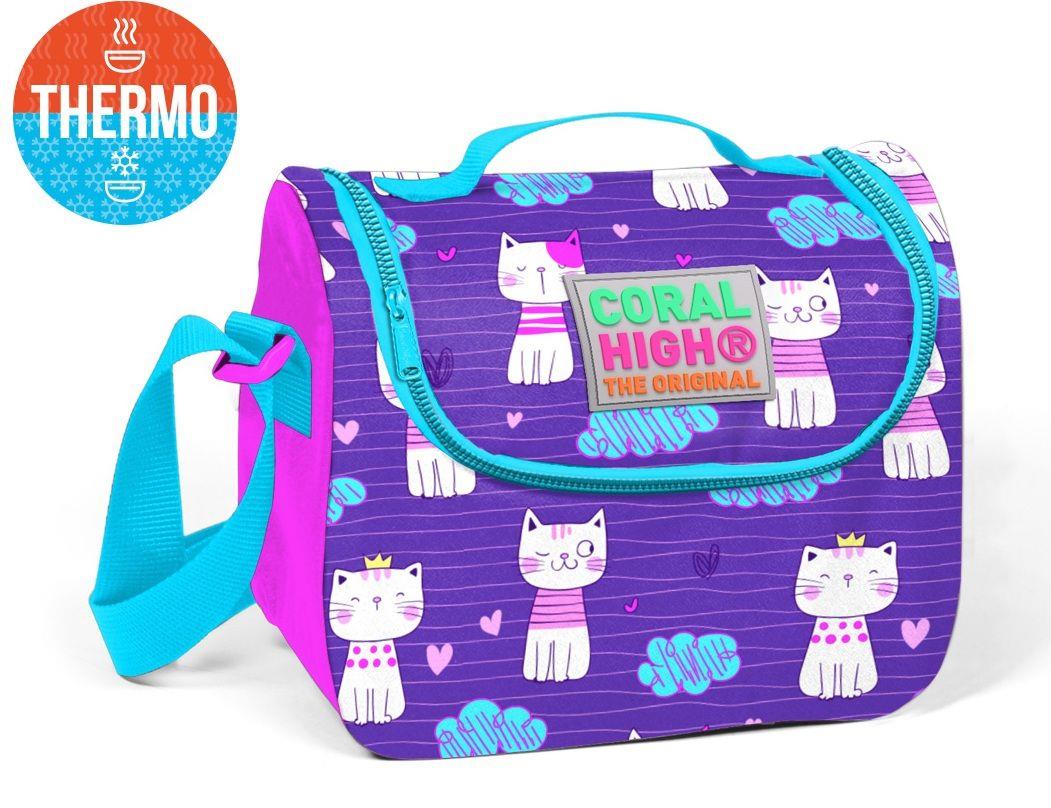 Mor Kedi Desenli Termoslu Beslenme Çantası