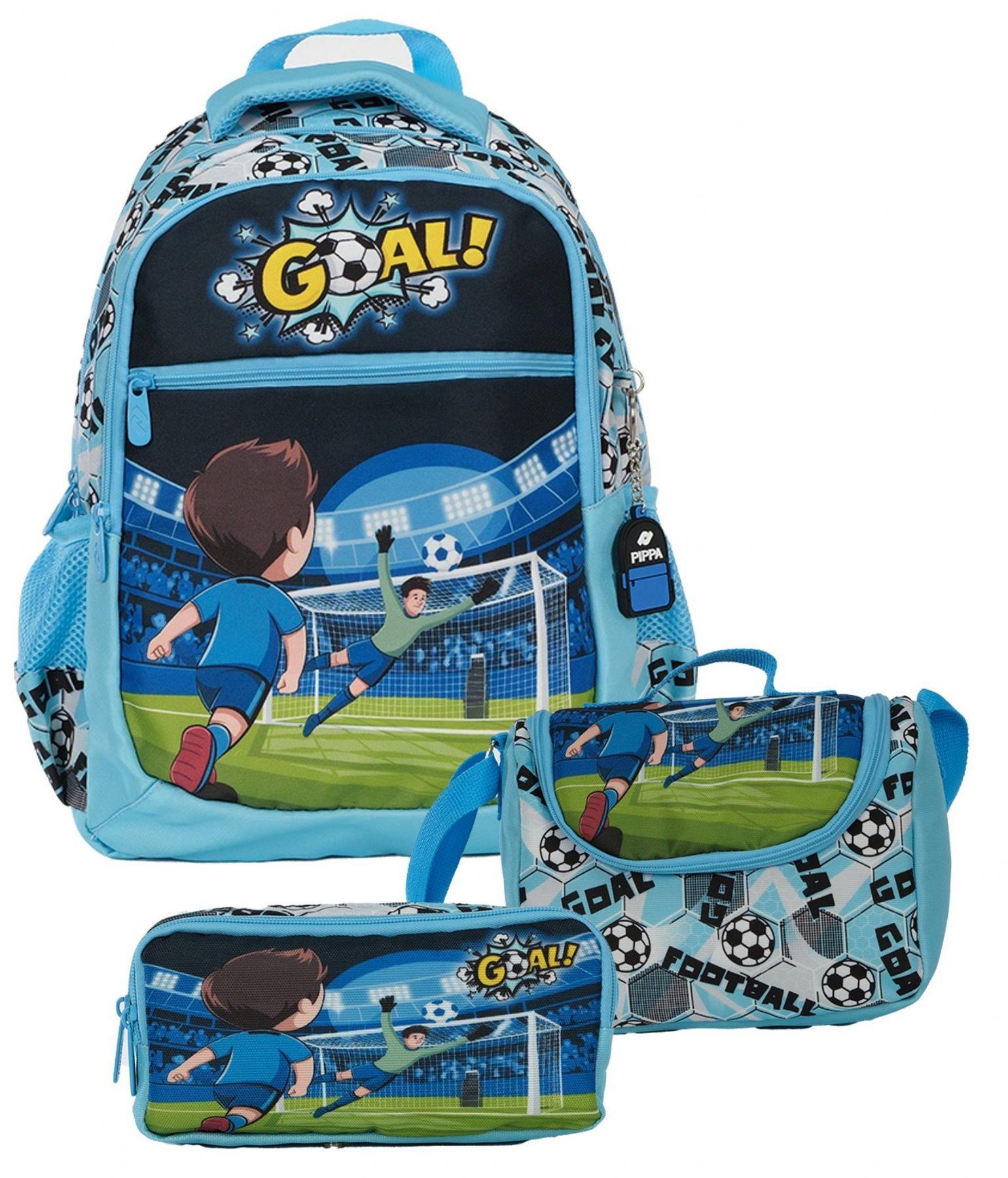Pippa Erkek Çocuk Üç Gözlü Mavi İlkokul Üçlü Okul Çanta Seti - Futbol - PPSET5285