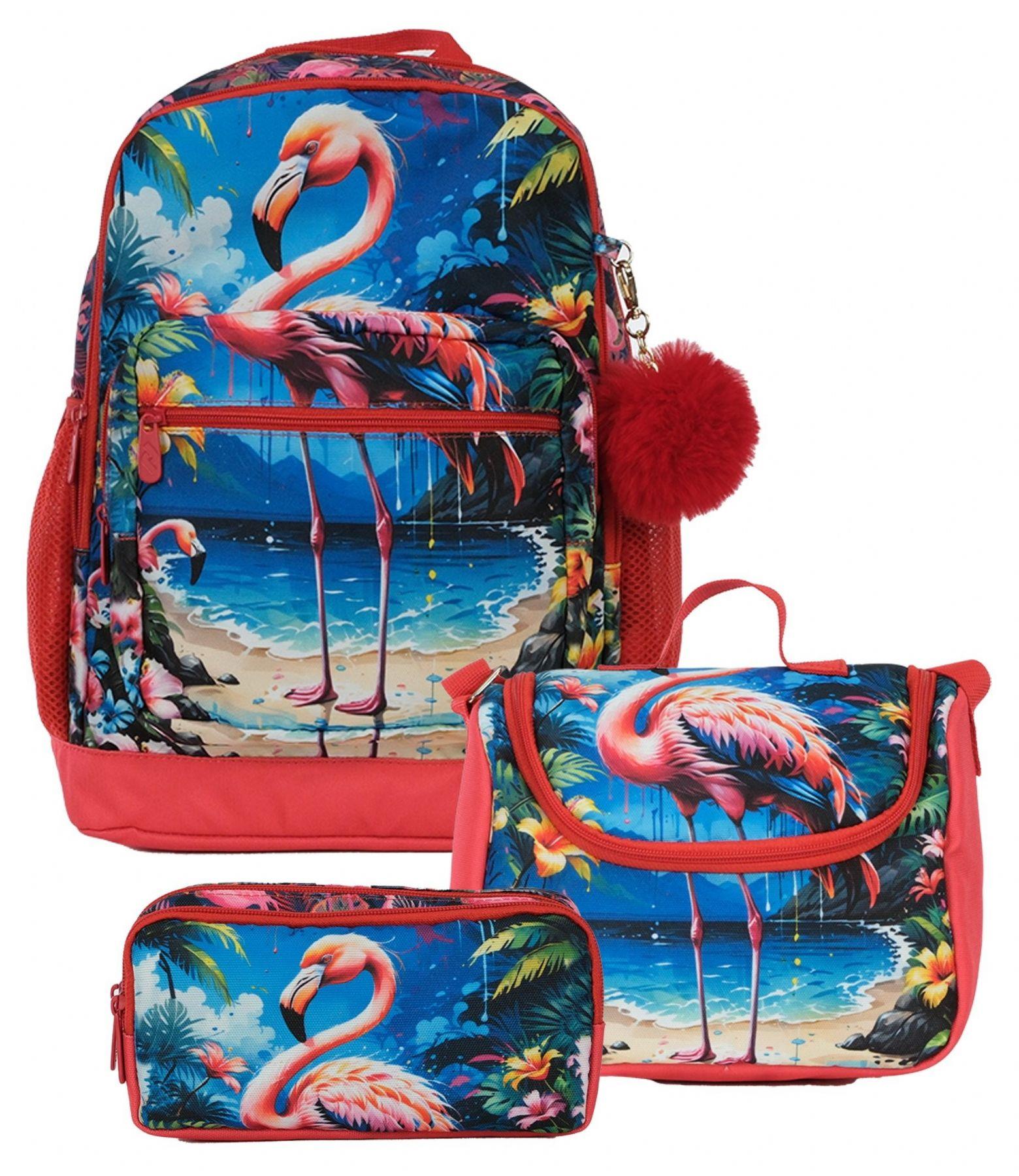 Pippa Kız Çocuk Üç Gözlü Kırmızı İlkokul Üçlü Okul Çanta Seti - Flamingo - PPSET5360