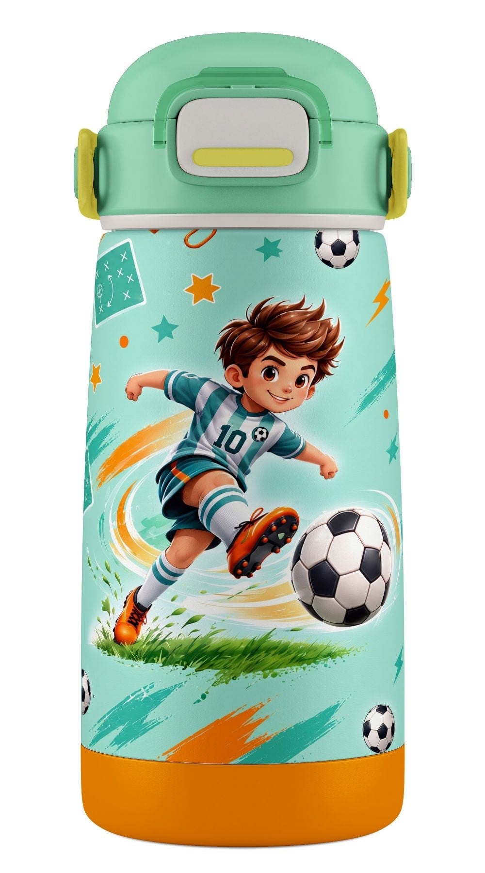 Puccon 420 ml Açık Yeşil Futbol Desenli Erkek Çocuk Okul Matarası Paslanmaz Çelik Termos - 60021