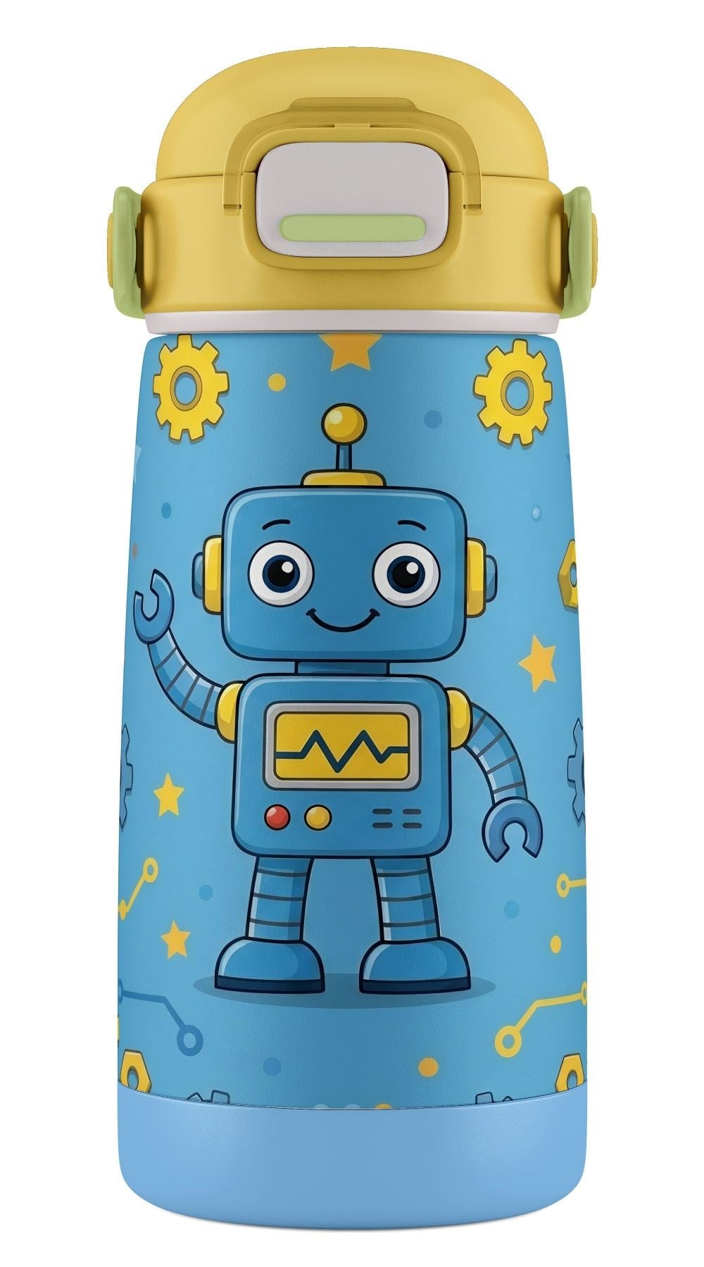 Puccon 420 ml Mavi Robot Desenli Erkek Çocuk Paslanmaz Çelik Matara Suluk - 60009