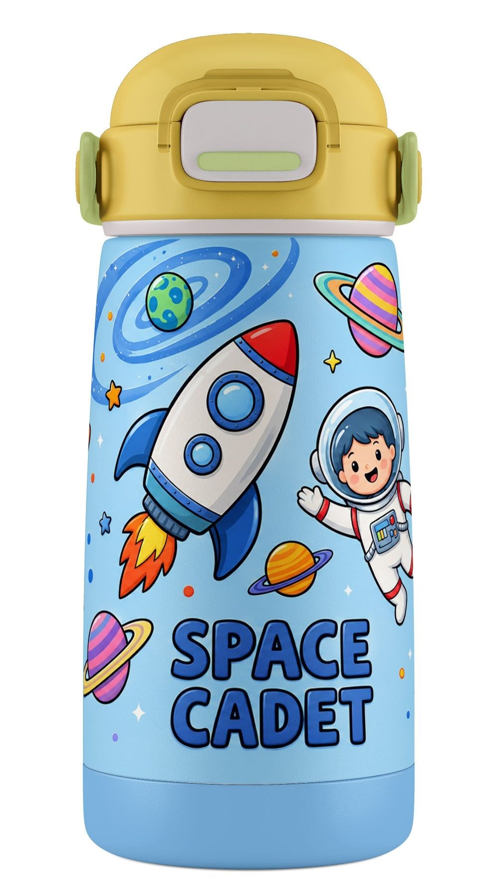 Puccon 420 ml Mavi-Sarı Erkek Çocuk Paslanmaz Çelik Matara 60010 - Uzay ve Astronot Baskılı